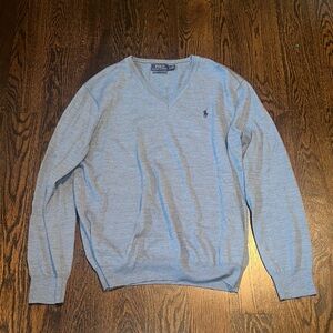 Ralph Lauren Men's V-Neck Sweater in Light Blue (Washable Merino Wool)